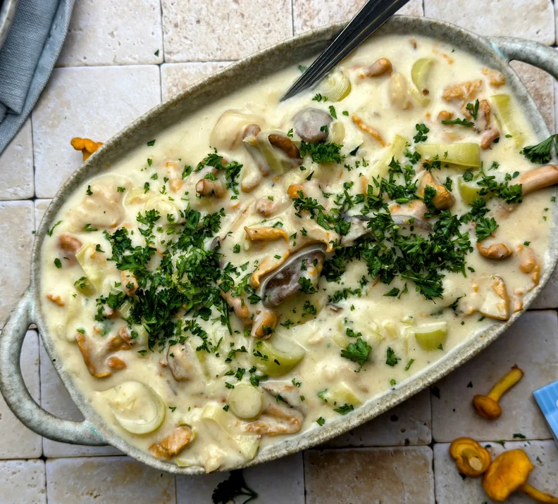 Spätzlipfanne mit Pilzen